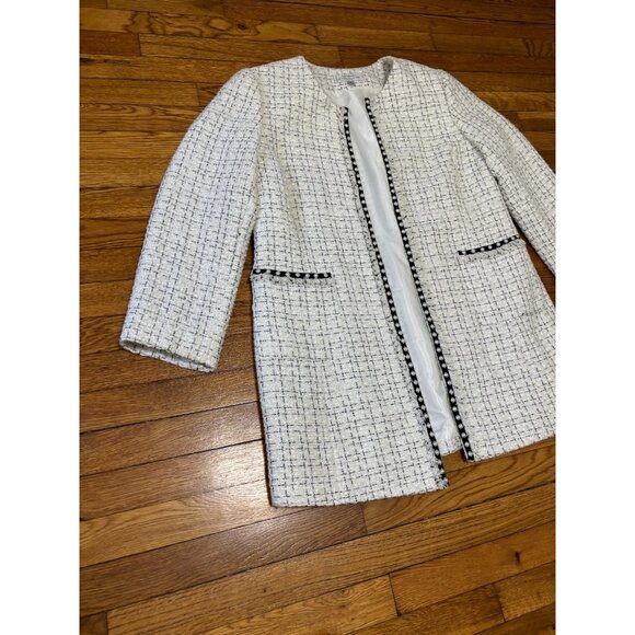 Tahari Womens Open Front Jacket Size Petite 16p White Dress Overcoat Pearl Studs - Picture 3 of 8